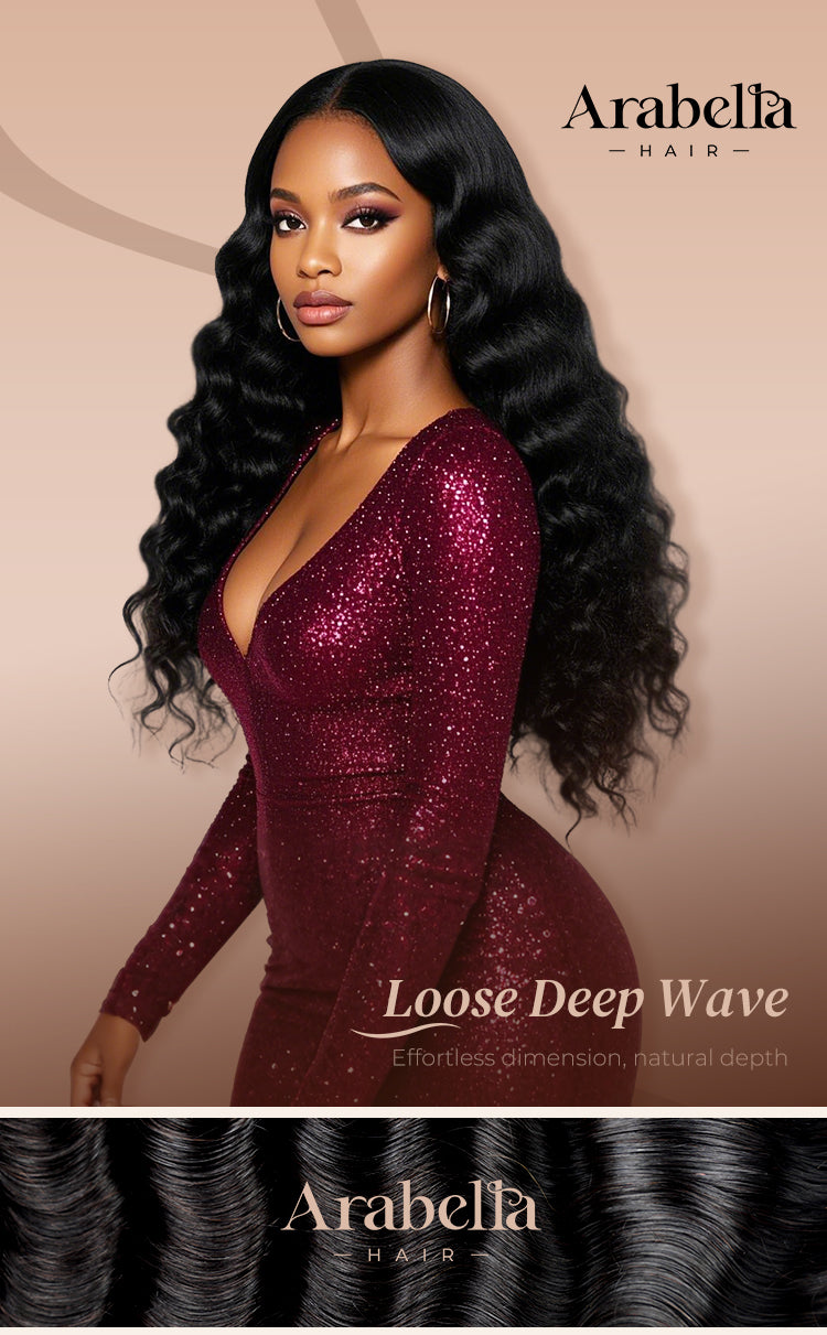 Poster Showing Loose Deep Wave Wig on a Model