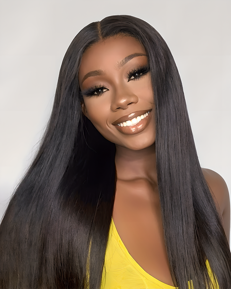 Arabella 6 Inches Deep Part Silky Straight Wig Middle Part Natural Black 100% Human Hair Wig