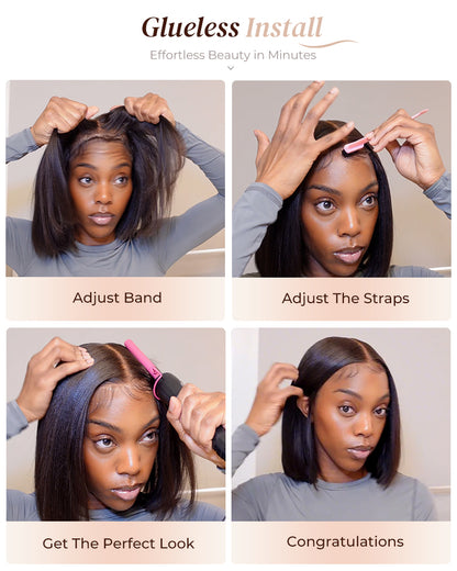 Arabella 6x5 invisible knots Glueless Straight Bob Wig Pre-cut Lace Natural Black Beginner Friendly