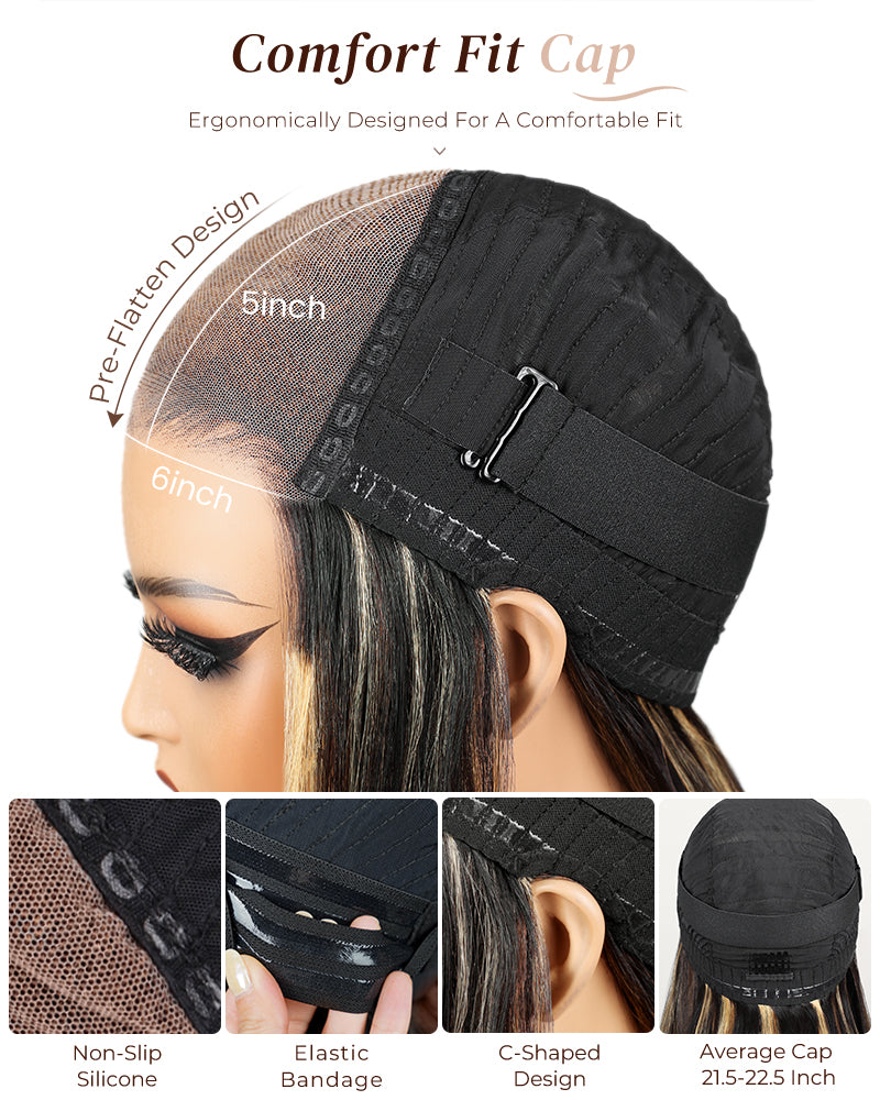 Arabella 6x5 Invisible Knots &amp; 13x4 Frontal Lace Balayage Highlight Straight Bob Colored Wig Pre-cut Lace Beginner Friendly