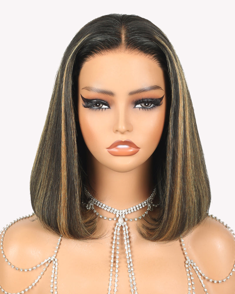 Arabella 13x4 Frontal Lace &amp; 6x5 Invisible Knots Glueless Balayage Highlight Body Wave/Silky Straight Wig Invisible Knots Realistic Hairline