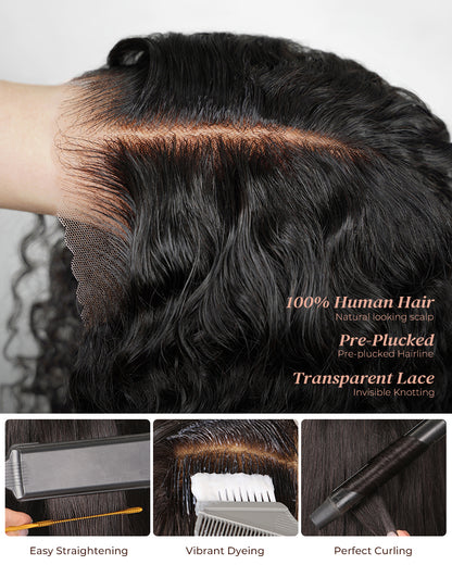 Arabella 6x5 Lace Glueless &amp; 6 Inches Deep Part Jerry Curly Bob Wig Pre-cut Lace Natural Black