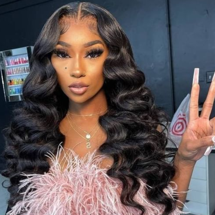 24" Loose Wave Transparent Lace 13*4/4*4  Lace Frontal Wig Human Hair Wig Natural Black - arabellahair.com