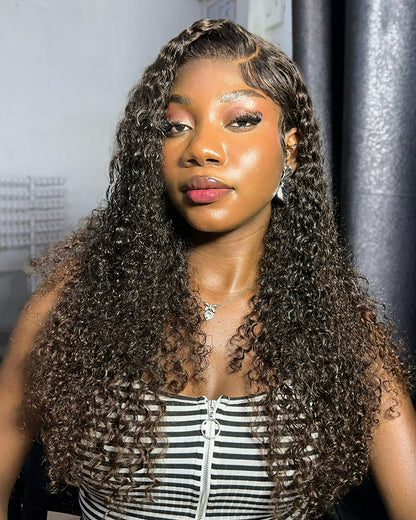 Arabella 13x4 Frontal Lace &amp; 6x5 Invisible Knots Glueless Chocolate Brown Water Wave Wig Invisible Knots Realistic Hairline