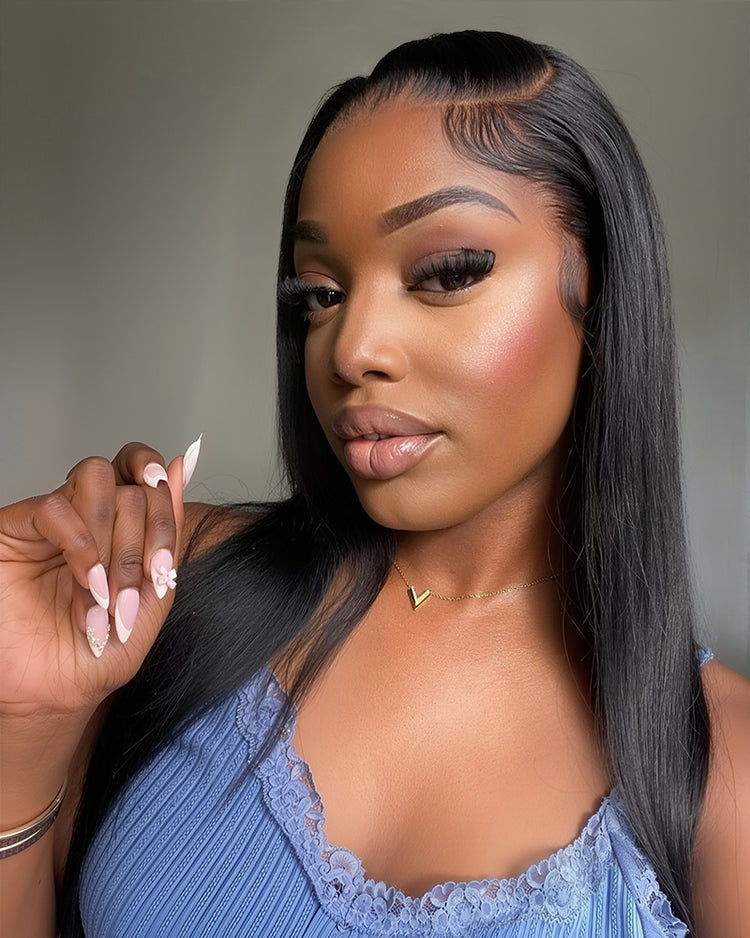 Arabella 6x5 Invisible Knots &amp; 13x4 Frontal Lace Straight Wig Pre-cut Lace Natural Black Beginner Friendly