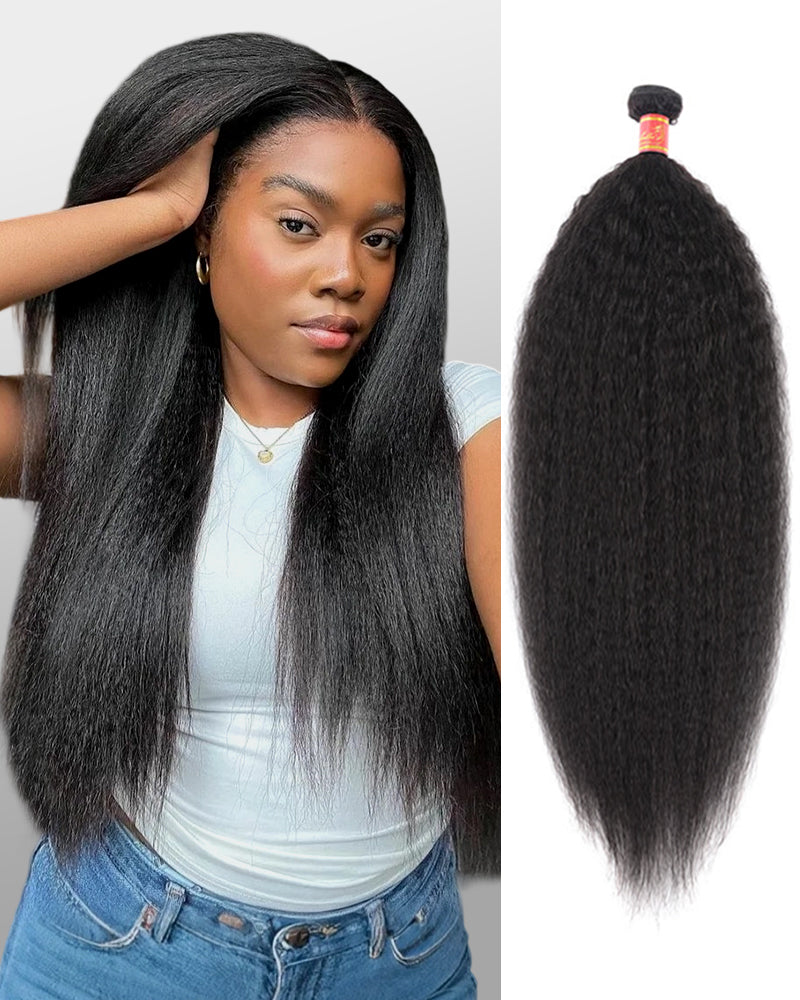 Woman with Yaki Straight Hair Bundle