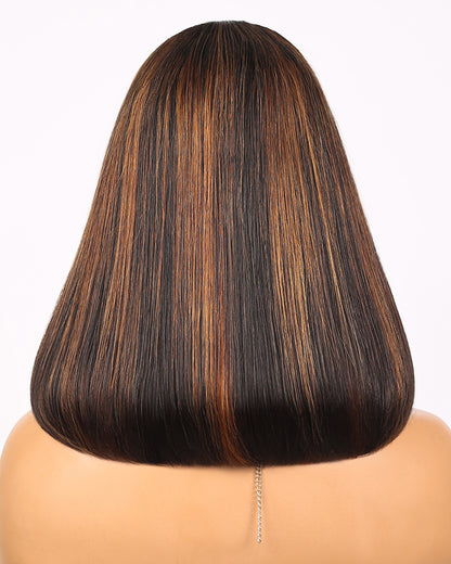 Arabella 6x5/6x6/13x4 Lace Glueless Auburn Highlights on Black Hair Straight Bob Wig Pre-cut Lace Beginner Friendly