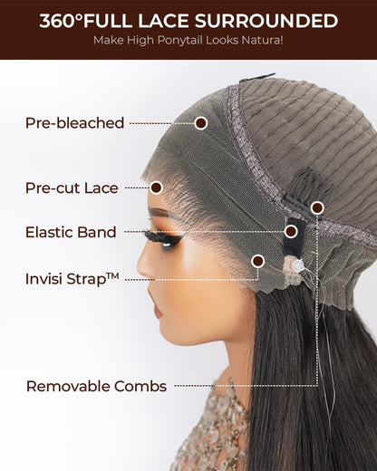 18"=$141 | Arabella 360 Full Lace Glueless Water Wave Wig Invisi Drawstring Natural Black Pull &amp; Go