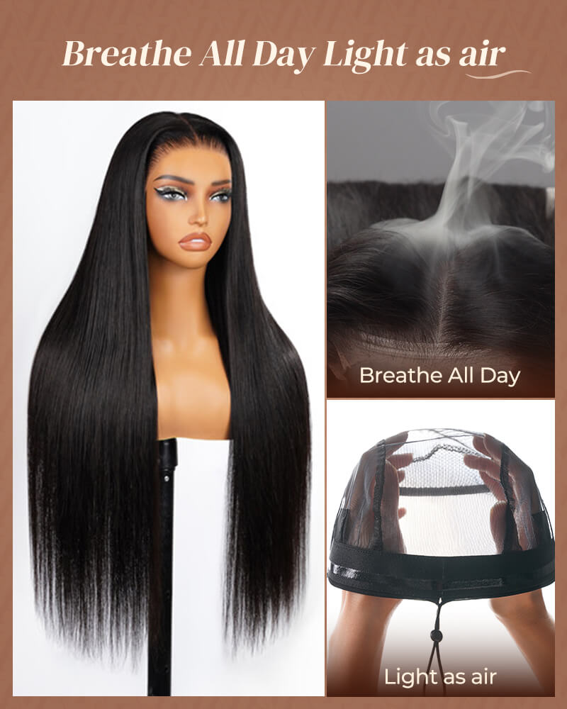 Arabella 13x6 Three-Go™ Glueless Wig Silky Straight With Drawstring Natural Black 100% Human Hair Wig