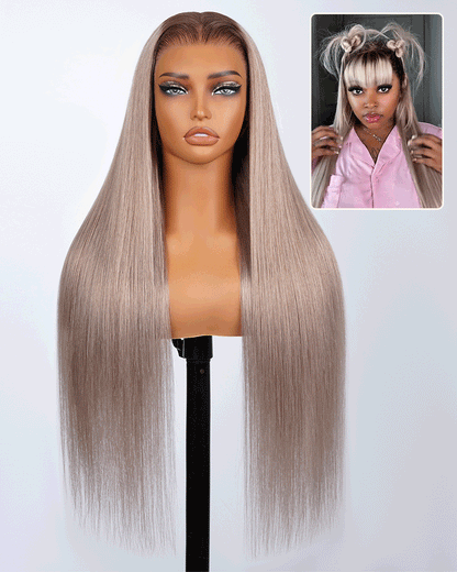 Arabella 13x6 Three-Go™ Ash Blonde Ombre Glueless Wig Silky Straight With Drawstring 100% Human Hair Wig