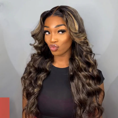 Arabella 【30" Super Sale】 Minimalist Color Series 13x4 Lace Front Pre-Bleached Knots Blonde and Brown Highlight Colored Body Wave/Straight Human Hair Wig