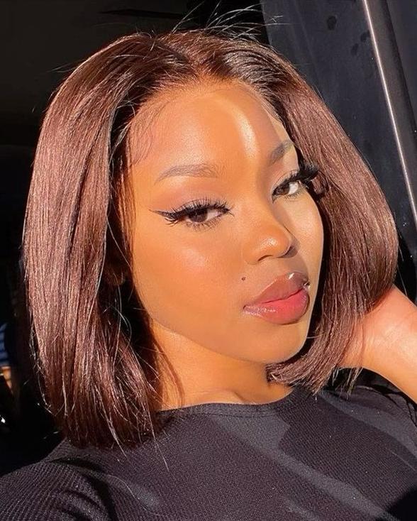 Arabella 13x6 Frontal Lace Chocolate Brown Straight Bob Wig Invisible Knots Realistic Hairline