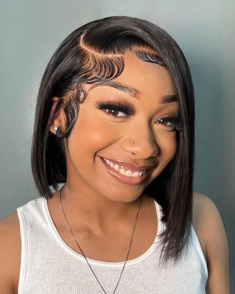 【BOGO】Silky Straight Natural Black 13x4/6x5 Pre-Cut Lace Front Human Hair Wig