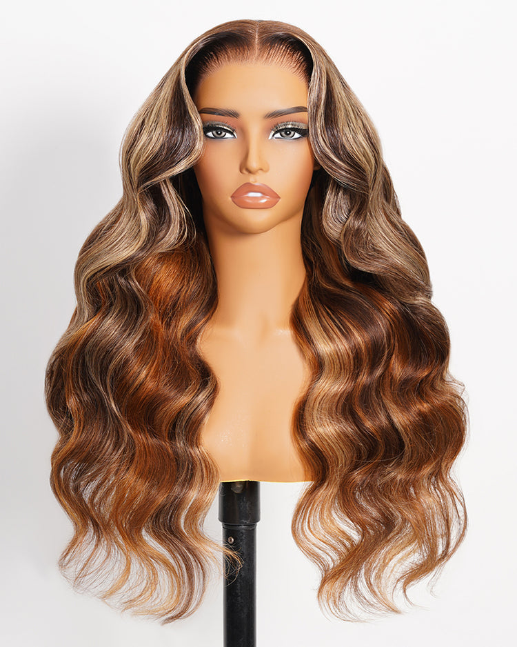 Arabella 13x6 Three-Go™ Brown Ombre Highlights Glueless Wig Loose Body Wave With Drawstring 100% Human Hair Wig