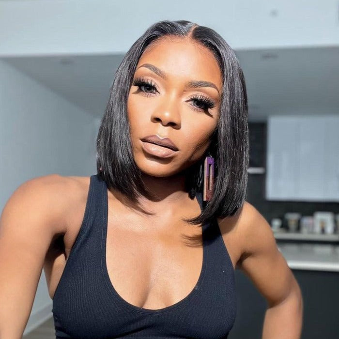 Arabella 6 Inches Deep Part Natural Black Straight Bob Wig 100% human hair wig