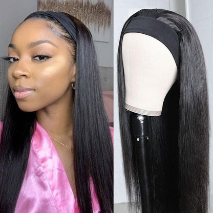 【BOGO】Headband Natural Black Straight Easy Wear Glueless Wig for Beginners Human Hair Wig