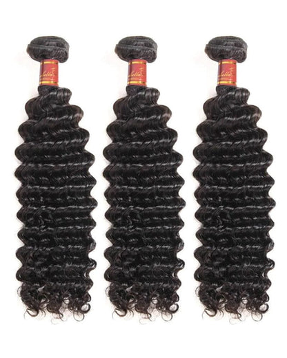 {12A 3Pcs} Deep Wave Unprocessed Virgin Brazilian Hair 3 Bundles 12A Grade Human Hair