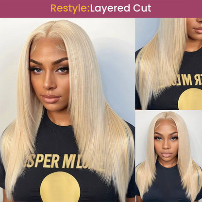 Arabella 6x5 invisible knots Glueless 613 Blonde Silky Straight Bob Wig Pre-cut Lace Beginner Friendly