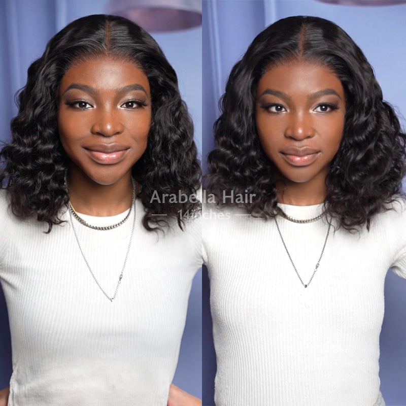 Arabella 6 Inches Deep Part Natural Black Jerry Curly Bob Wig 100% Human Hair Wig