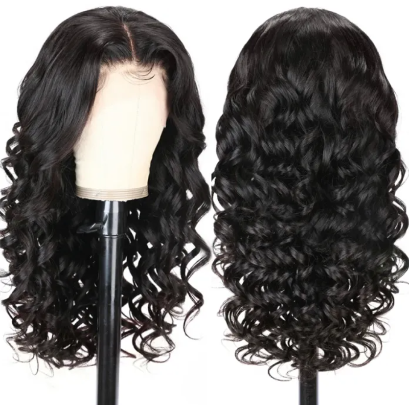 24" Loose Wave Transparent Lace 13*4/4*4  Lace Frontal Wig Human Hair Wig Natural Black - arabellahair.com
