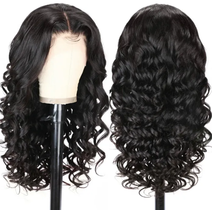 24" Loose Wave Transparent Lace 13*4/4*4  Lace Frontal Wig Human Hair Wig Natural Black - arabellahair.com