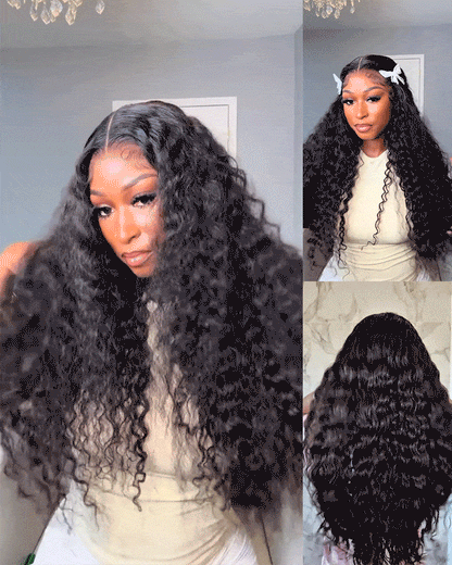 natural black water wave wig | glueless HD lace high density wig