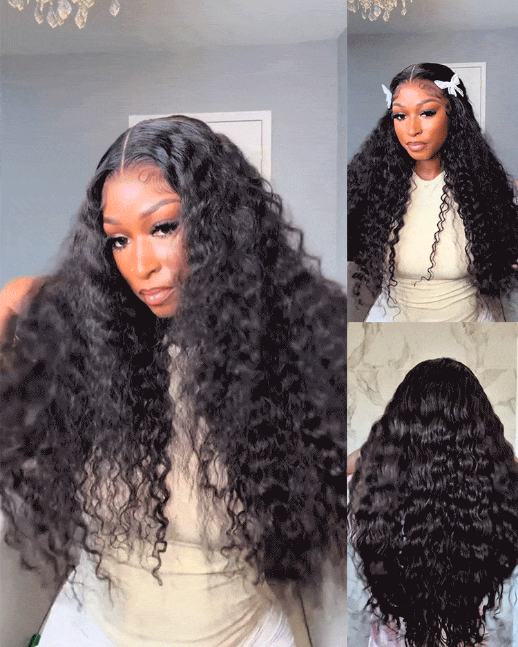 【$299 = 2 WIGS】Arabella 13x6 Three-Go™ Glueless Wig Water Wave With Drawstring Natural Black 100% Human Hair Wig