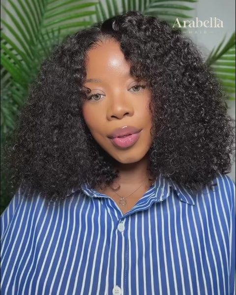Arabella 13x5 Lace Glueless Jerry Curly Bob Wig With Pre-Cut Lace Invisible Knots Natural Black Virgin Hair Wig