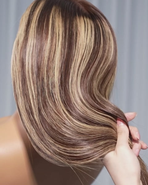 Arabella 13x6 Three-Go™ Glueless Wig Silky Straight With Drawstring Honey Blonde Highlight on Brown Wig 100% Human Hair Wig