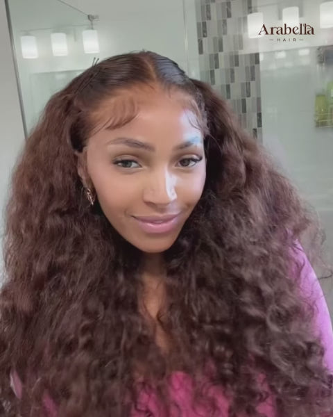 Arabella Zerowear™ 13x6 Invisible HD Lace Glueless Wig Bohemian Curl With Drawstring Chocolate Brown 100% Human Hair Wig