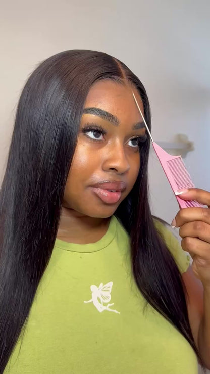 Arabella 6x5 Invisible Knots Glueless &amp; 13x4 Frontal Lace Silky Straight Wig Pre-cut Lace Natural Black Beginner Friendly