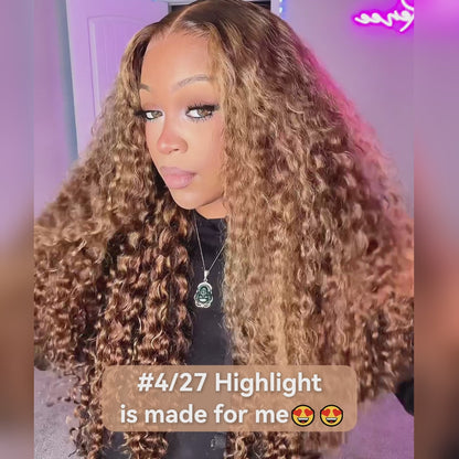 000Arabella 13x4 Frontal Lace &amp; 6x5 Invisible Knots Glueless Honey Blonde Highlights On Brown Wig Water Wave Wig Invisible Knots