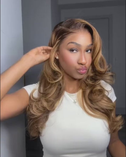 Arabella 13x6 Three-Go™ Ombre Highlight Honey Blonde Glueless Wig Body Wave With Drawstring 100% Human Hair Wig