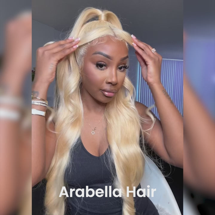 Arabella 13x4 Frontal Lace &amp; 6x5 Invisible Knots Glueless 613 Blonde Body Wave Wig Invisible Knots Realistic Hairline