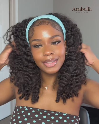 Arabella 3 In 1 Half Wig Jerry Curly with Burmese Curly Wig Invisible Drawstring Natural Black Endless Styles No Glue No Lace Install