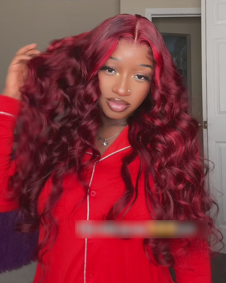 Arabella 6x5 invisible knots Glueless Wine Red Loose Body Wave Wig Pre-cut Lace Beginner Friendly