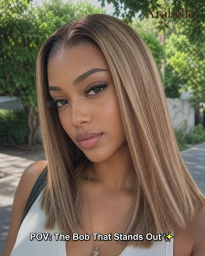 Arabella 13x6 Three-Go™ 280% High Density Ombre Highlight Honey Blonde Glueless Wig Straight Bob Wig  With Drawstring