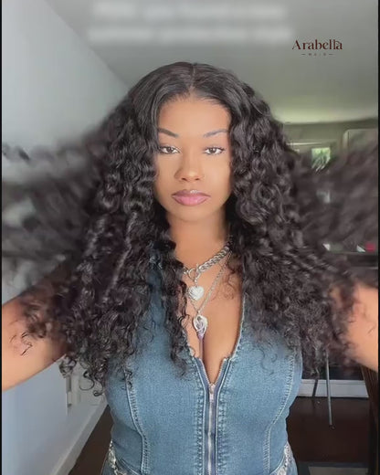 Arabella Zerowear™ 13x6 Invisible HD Lace Glueless Wig Water Wave With Drawstring Natural Black 100% Human Hair Wig