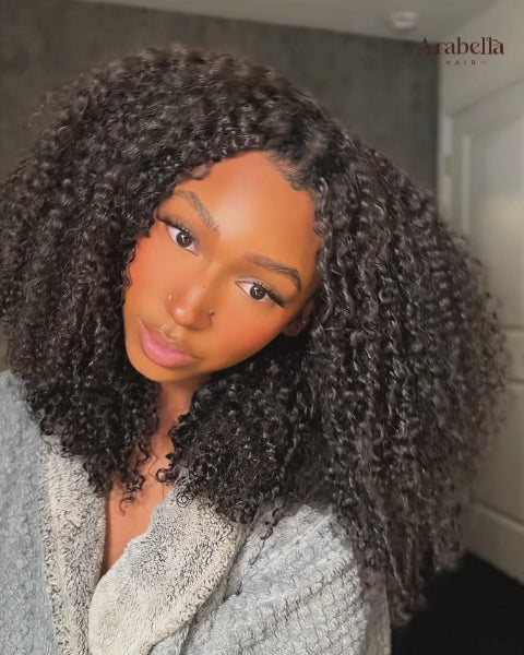 Arabella V-Part Natural Black Afro Kinky Curly Wig + Crochet Hair Invisi Drawstring Upgrade Clip