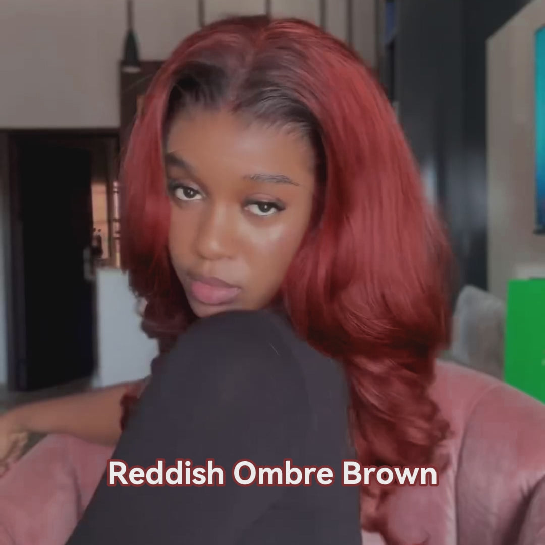 【BOGO】Ombre Brown Wig with Reddish Brown Loose Body Wave Glueless 6-Inch Deep Lace Middle Part Human Hair