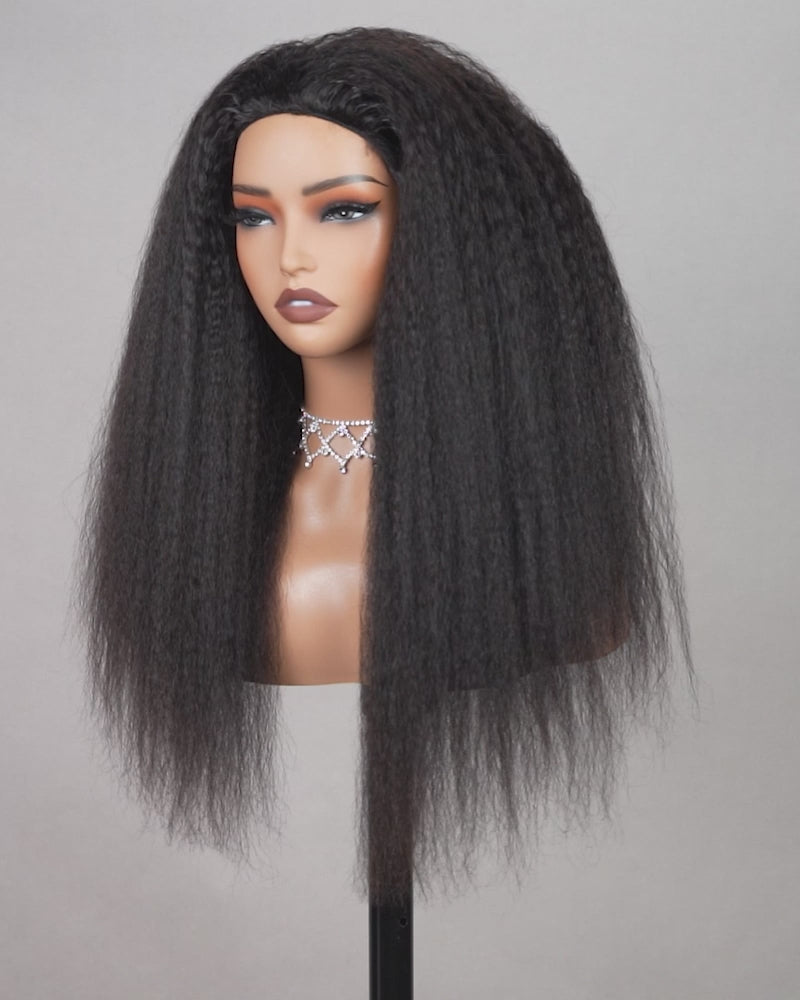Arabella 3 In 1 Half Wig Glueless Yaki Straight Wig Invisi Drawstring Natural Black Endless Protective Styles