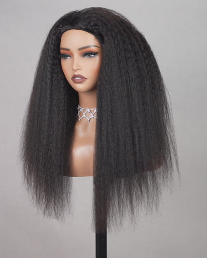 Arabella 3 In 1 Half Wig Glueless Yaki Straight Wig Invisi Drawstring Natural Black Endless Protective Styles
