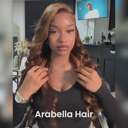 【Subscriber Deal】Dark Brown With Highlight Colored Body Wave 13x4 Lace Front Human Hair Wigs