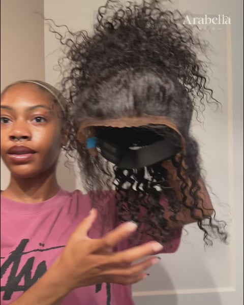 Arabella 13x5 Lace Glueless Jerry Curly Bob Wig With Pre-Cut Lace Invisible Knots Natural Black Virgin Hair Wig