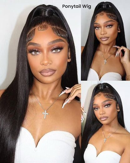 Arabella 3 In 1 Half Wig Glueless Silky Straight Wig Invisi Drawstring Natural Black Endless Protective Styles