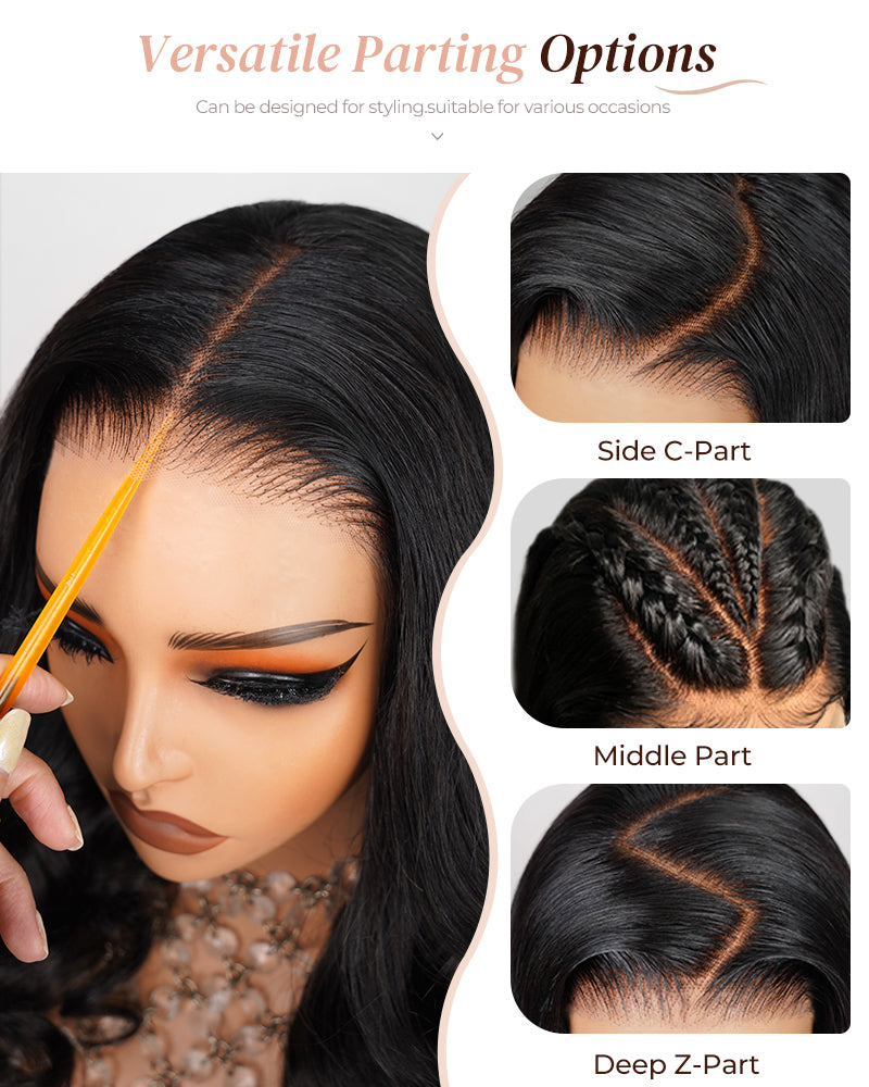 【BOGO】Silky Straight Natural Black 13x4/6x5 Pre-Cut Lace Front Human Hair Wig