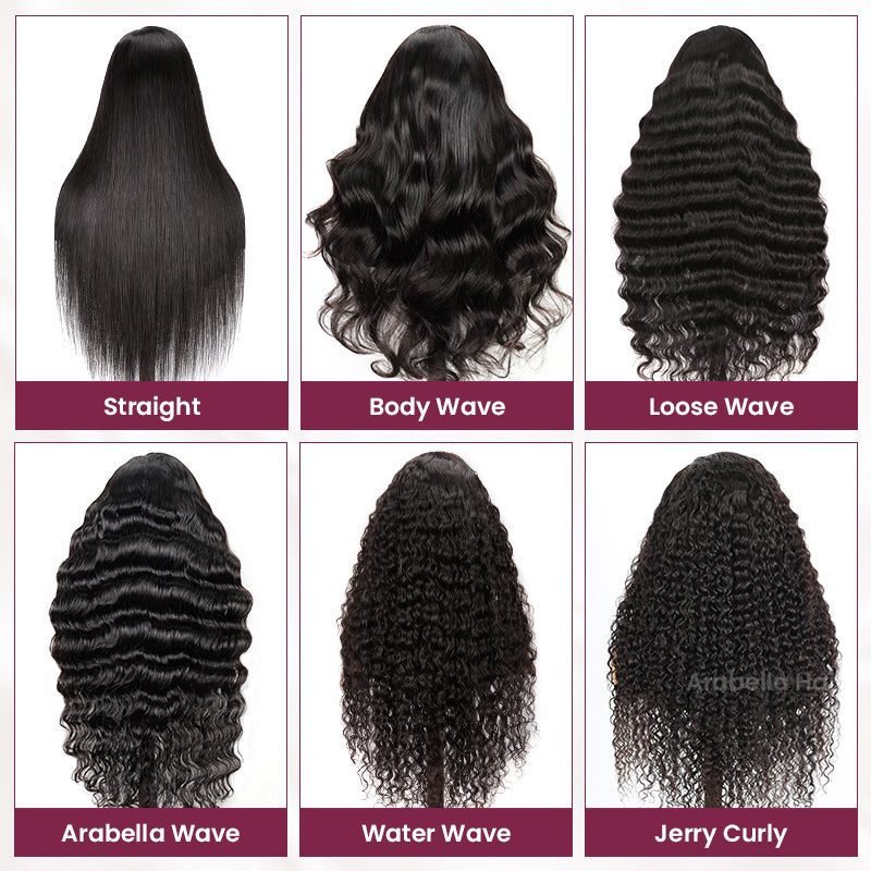 Arabella 【30" Super Sale】 6x5 Invisible Knots Glueless &amp; 13x4 Lace Front Pre-Bleached Knots Natural Black Body Wave/Straight/Curly Human Hair Wig