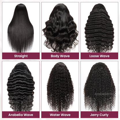 Arabella 【30" Super Sale】 6x5 Invisible Knots Glueless &amp; 13x4 Lace Front Pre-Bleached Knots Natural Black Body Wave/Straight/Curly Human Hair Wig