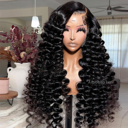 Arabella 【30" Super Sale】 6x5 Invisible Knots Glueless &amp; 13x4 Lace Front Pre-Bleached Knots Natural Black Body Wave/Straight/Curly Human Hair Wig 13x4 Lace Wand Curl