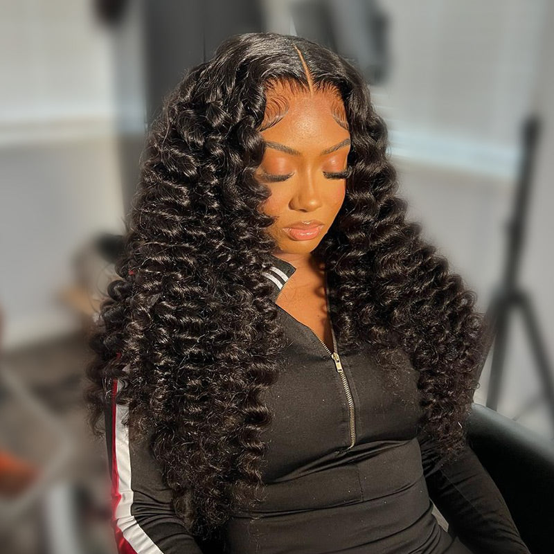000Wand Curls Natural Black Glueless 13x4/6x5 Pre-cut Lace Front Human Hair Wigs